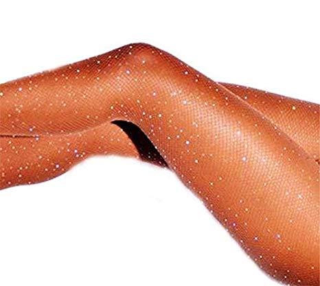 DancMolly Sparkle Rhinestone Fishnet Stockings Crystal High Waist Mesh Hollow Out Pantyhose for Women Tights Set