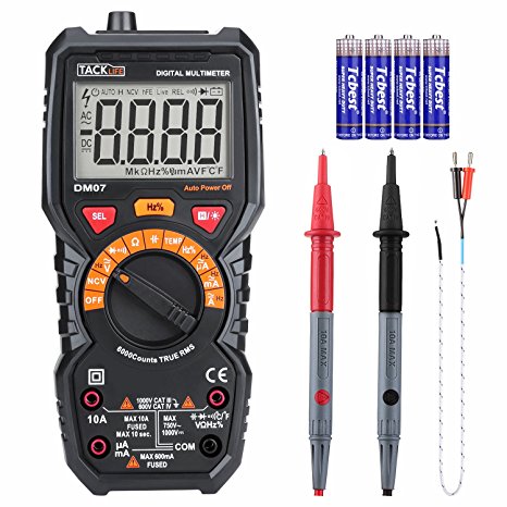 Digital Multimeter, Tacklife DM07 TRMS 6000 Counts Auto-Ranging NCV Multimeter with LCD Backlight for AC/DC Voltage & Current, Resistance, Capacitance, Diode, Frequency, Duty Cycle Tester