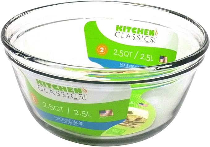 Clear Glass Mixing Bowl 2.5 Quart-8.5"x8.5"x4.25"