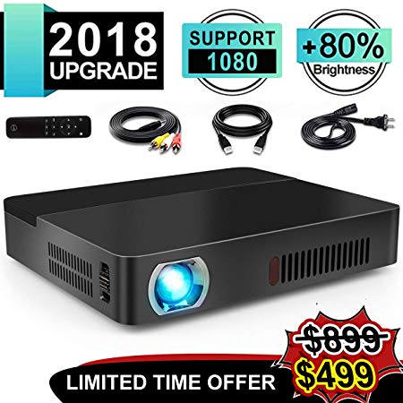 [Upgrade Version]SeoJack Portable 3D Projector, Smart WiFi Projector with 1080P/HDMI/VGA/AV/USB/SD Support Airplay Mira-cast Wireless Display, Full HD LED Movie Video Projector for Home Theater Cinema