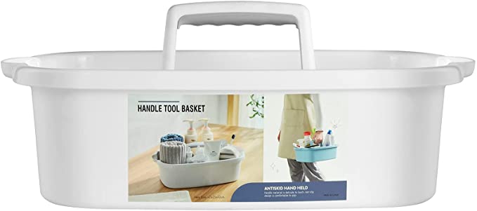 ALINK Large Plastic Shower Caddy Tote, Portable Storage Caddy Basket Organizer with Handle for Dorm, Bathroom, Tool, Garden, Kitchen, Cleaning Supplies – White