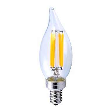 Lucero Decorative LED Filament Light Bulb - C32 Bent Flame Tip - 4W (40 Watt Incandescent Equivalent) - E12 Candelabra Base Screw - Dimmable UL Listed