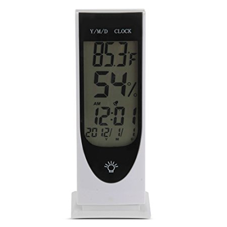 Momoday Luminous Digital LCD Hygrometer Humidity Thermometer Temperature Meter Clock(White)