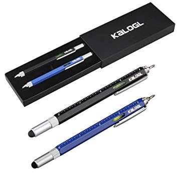 Multitool Pen [2 Pack] Stylus Pen 9-in-1 Combo Pen [Functions as Touchscreen Stylus, Ballpoint Pen, 4" Ruler, Level, Phillips Screwdriver, and Flathead] Gift (Black Blue)