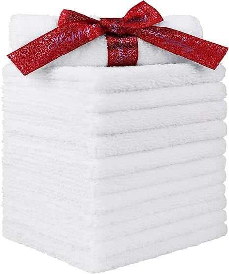 HOMEXCEL Microfiber Washcloths 12 Pack, Highly Absorbent and Soft Face Towel, Multi-Purpose White Wash Cloths for Bathroom, Hotel, Spa, Gym, and Kitchen, 12x12 Inch