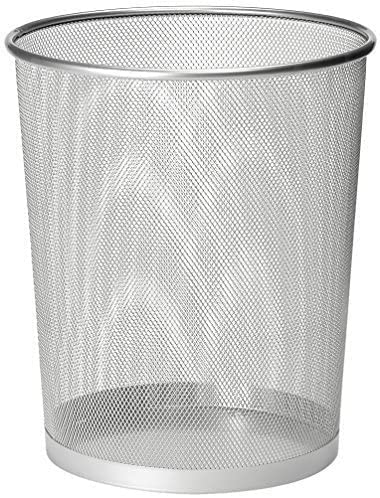 Zuvo Circular Mesh Waste Paper Bin | Lightweight Waste Basket Garbage Can | Metal Trash Bin Ideal for Kitchen Home Office Bin Dorm Room Living Room Desk Bedroom. (1 Silver) (27 X 24 cm)