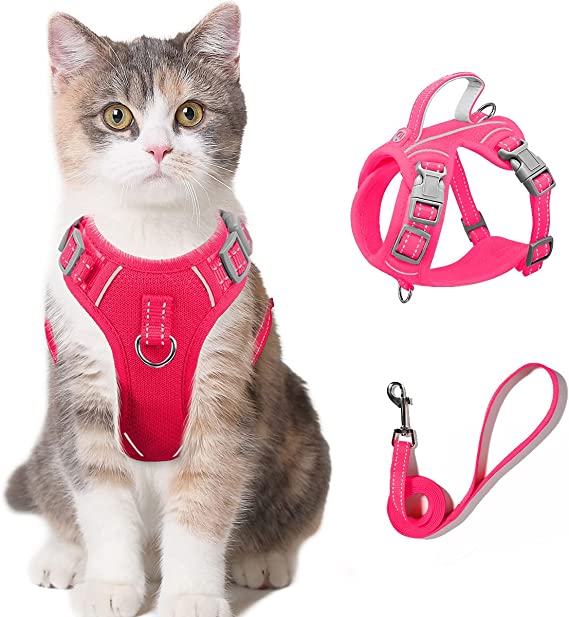 Cat Harness and Leash Set for Walking Escape Proof for Small Large cat Kitten Harness with ID tag Pocket (Pink,XXS)