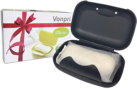 Vonpri Soap Dish, Portable Soap Holder Case for Shower Bathroom (Black 1 Pack)