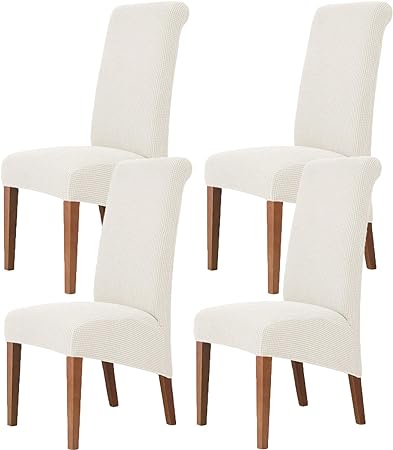 Deisy Dee Stretch XL/Oversized Soft Spandex Extra Large Dining Room Chair Covers for Kitchen Dining，Removable Washable Chair Protectors Slipcovers (Off White, 4)