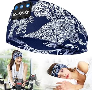 LC-dolida Sleep Headphones Bluetooth Headband Sleeping Wireless Headband Headphones with Thin HD Stereo Speakers Perfect for Side Sleepers, Sport, Yoga, Travel