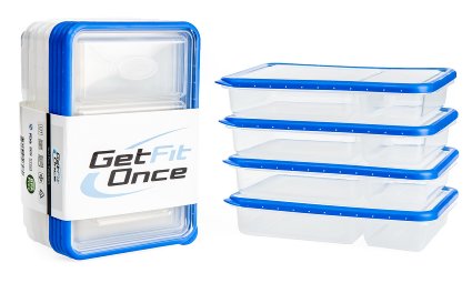 2-Compartment Premium Meal Prep/Food Storage Containers With Lids | Airtight, Certified BPA-Free, Microwaveable, Dishwasher-Safe With Healthy Recipes | 680ml Each | Set of 4