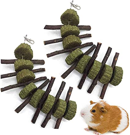 Ewolee Apple Sticks Pet Snacks Chew Toys, 2 Pcs Rat Chew Toys for Teeth, Natural Grass Cake Edible Molar Teeth Grinding Toy for Rabbits, Parrot, Gerbil, Squirrel, Chinchillas, Hamsters, Guinea Pigs