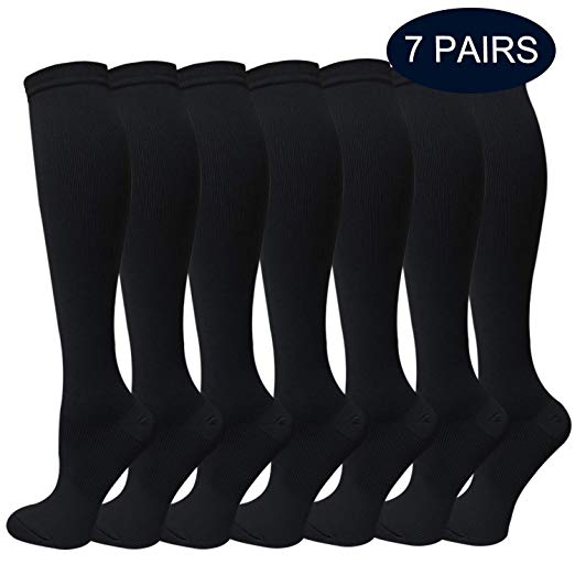 5/7 Pairs Compression Socks (15-20 mmhg) for Women&Men - Best Graduated Athletic & Medical, Running, Flight, Warm