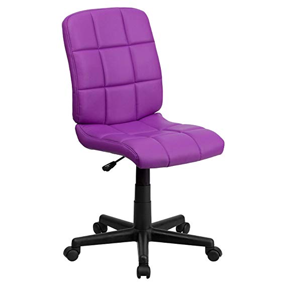 Flash Furniture Mid-Back Quilted Vinyl Swivel Armless Task Office Chair, Purple