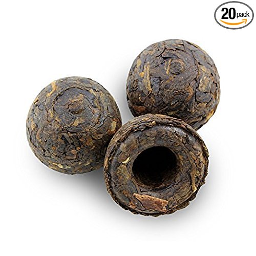 Pu-erh Tea Ball Cakes (20-pack), 20 Pu'er Tea Tuo Cha Bird's Nest Shape Cakes, Fermented Loose Leaf Pu erh Tea, Yunnan China Origin, 60  Servings in Square Black Metal Tin