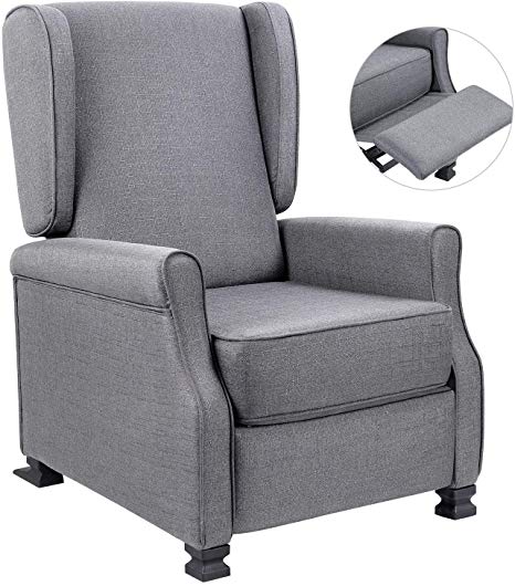 Homall Wingback Recliner Chair Modern Fabric Single Sofa Medieval Living Room Arm Chair Home Theater Seating Push Back Club Chair Reclining (Gainsboro)