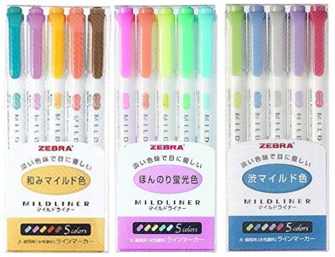 Zebra Mildliner 15 Color Highlighters with Soft Ring Notebook and Original Pen Case Set - Perfect for Kids, Office, Text Highlighting and Coloring Projects (with Pen Case)