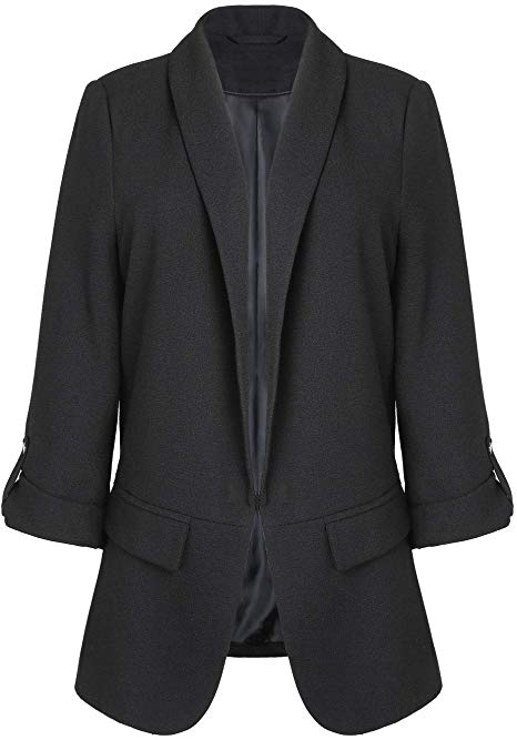H&JOY Women's Solid Long Sleeves Roll Up Blazer Open Front Suit Jacket