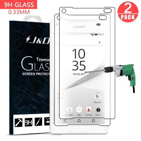 Z5 Compact Screen Protector, J&D SONY Xperia Z5 Compact Glass Screen Protector [Tempered Glass] HD Clear Ballistic Glass Screen Protector for SONY Xperia Z5 Compact (2 Packs)