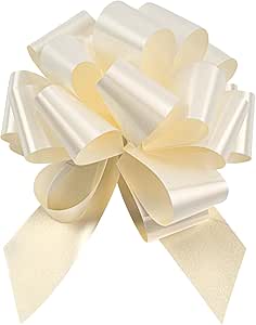 Restaurantware Gift Tek 5.5 Inch Ribbon Pull Bows 10 Satin Pull Bows - 20 Loops Instant Pull Design Cream Plastic Flower Bows For Gifts Large For Wedding Baskets And Gift Wrapping