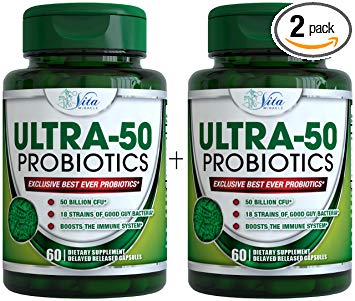 Best Probiotics 50 Billion CFU - 18 Strains Patented Delayed Release Shelf Stable Probiotic Supplement for Women and Men Supplements Digestive Health IBS and Bloating (2 Pack)