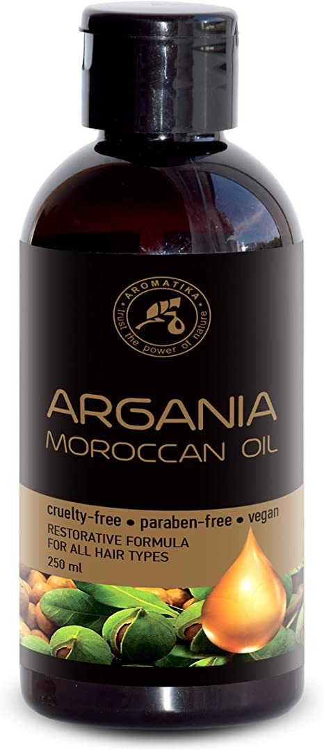 Argan Oil - Argan Oil for Face 250 ml - Organic Argan Oil for Hair - Pure Argan Oil of Morocco - Argania Spinosa Kernel Oil - 100% Cold Pressed Argan Oil 8.45 oz - by Aromatika
