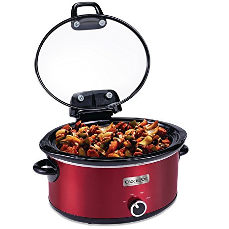 Crockpot SCCPVM600H-R Oval Lift & Serve Hinged Lid Slow Cooker, 6 quart, Red