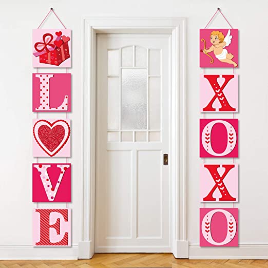 10Pack Valentine's Day Party Banners Valentine's Day Welcome Door Sign Porch Sign Love XOXO Cutouts for Valentine's day Party Decorations Supplies