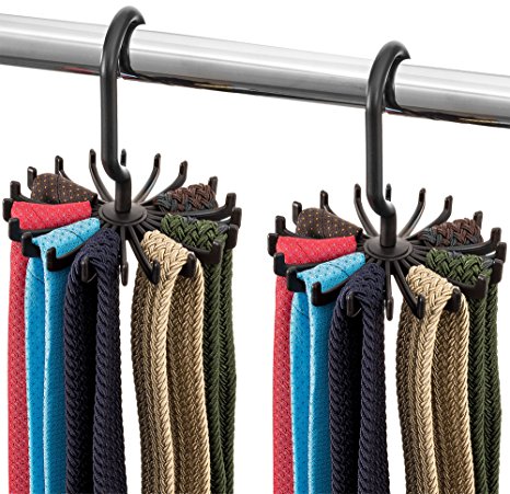 Zober Spinning Tie Rack and Belt Hanger (2 Pack) Ultimate Hanger Holder Hook for Storing Neck Ties, Belts, and Scarves - 4.33” x 5.33”