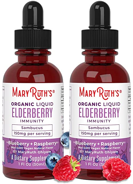 Organic Elderberry Syrup (2 Pack- 60 Day) Sambucol Extract by MaryRuth's for Kids & Adults - Immune Boost - High Flavonoid - Vegan Easy Absorption - Blue/Raspberry Flavor - NO Alcohol