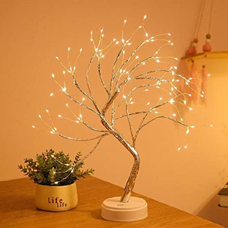 Landwalker Tabletop Bonsai Tree Light, 20" Lighted Little Birch Tree DIY Artificial Tree Lamp with Battery/USB Operated for Bedroom Desktop Home Christmas Party (108 Led Warm White 8 Functions Timer)