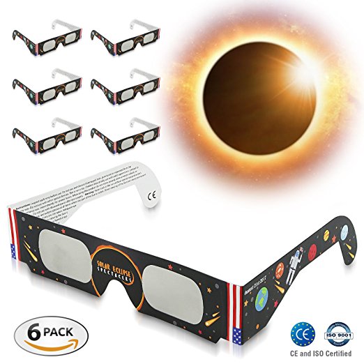 Premium Solar Eclipse Glasses -Available In 6-Pack or 12 - Cool Nice Design for Children and Adults- Special August 21 2017 Edition - ISO & CE Certified Safety Protection Shades for Direct Sun Viewing