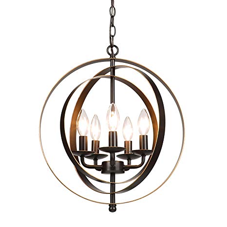 CO-Z 5 Light Orb Chandelier, Sphere Orb Hanging Lights for Dining Room Entryway Foyer Kitchen Bedroom, Antique Bronze Rustic Sphere Industrial Globe Farmhouse Pendant Lighting Ceiling Light Fixture