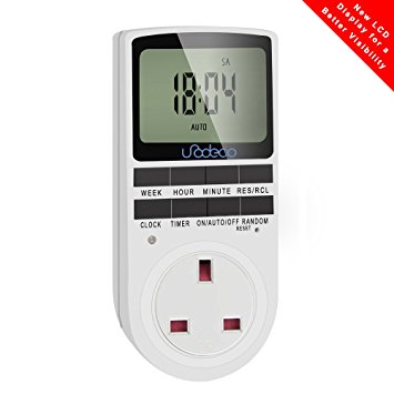 Digital Timer Socket with Random and Summer Time, Programmable Timer Plug with LCD Display, 24/7 days, UK Plug, Energy Saving,Unodeco U001