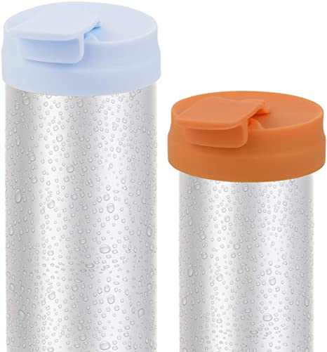 CM Silicone Slim Can Lids Beverage Can Lid Cover Protector for Slim Can and Skinny Can Soda, Beer, Energy Drinks, Juice, Seltzer (Light Blue (1 Pc)   Orange (1 Pc))