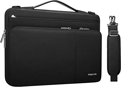 MOSISO 360 Protective Laptop Shoulder Bag Compatible with MacBook Pro 16 inch 2023-2019 M2 A2780 M1 A2485 Pro/Max A2141,15-15.6 inch Notebook,Side Open Sleeve with 3 Front Pockets&PU Handle&Belt,Black