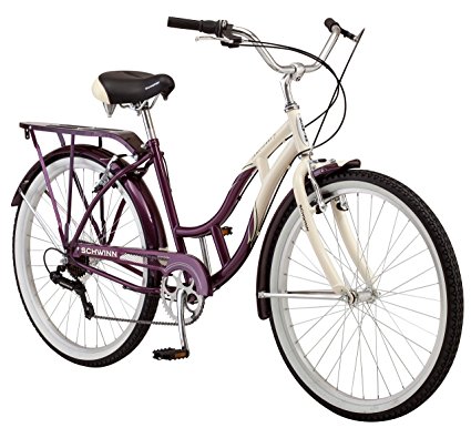 Schwinn Women's Sanctuary 7-Speed Cruiser Bicycle (26-Inch Wheels), Cream/Purple, 16-Inch