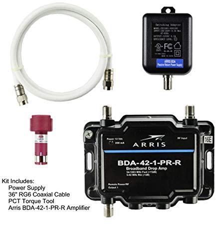 Arris 1-Port Bi-Directional Cable TV, OTA, Satellite HDTV Amplifier Splitter Signal Booster with Passive Return And Coax Cable Package - cableTVamps®