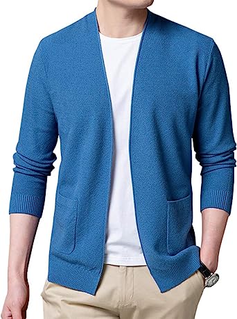 Womleys Mens Casual Open Front Long Sleeve Cotton Cardigan Sweater