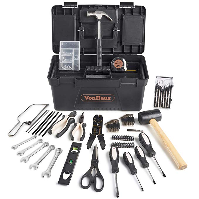 VonHaus Household Tool Set 170pc Rose Gold - Everyday DIY & Odd Jobs – Includes Small Handsaw, Hammer, Scissors, Spirit Level & More