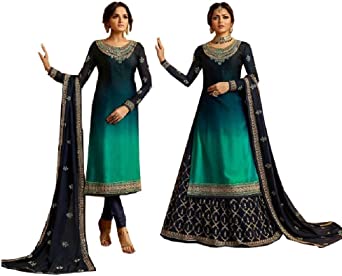 STELLACOUTURE Eid Special Ethnic wear Indian/Pakistani Salwar Kameez with Lehenga Suit for Women 3002 (Kameez with Salwar, Unstitch) Turquoise