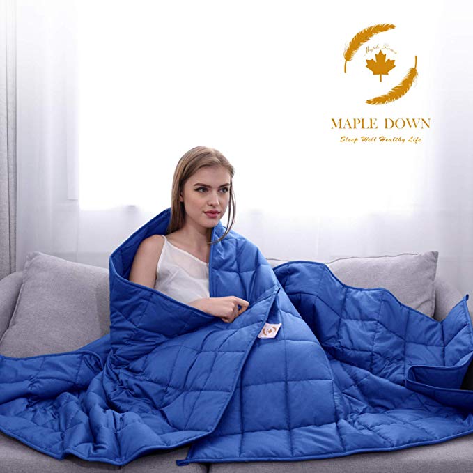 Maple Down Adults Weighted Blanket, 7-Layer Heavy Bed Anxiety Blankets with Oeko-TEX | 20lbs, 60’’ ×80’’, Queen | 100% Cotton Mircro Glass Beads | Sapphire Blue