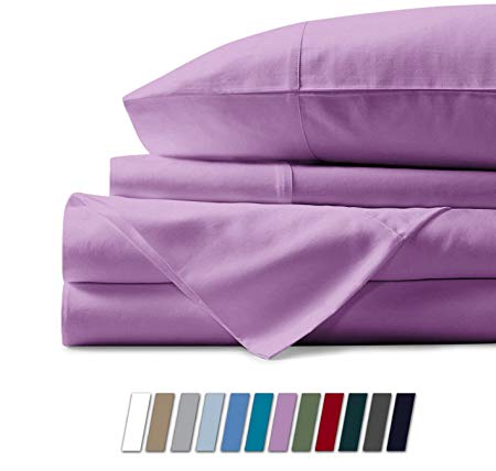500 Thread Count 100% Cotton Sheet Lilac King Sheets Set, 4-Piece Long-staple Combed Pure Cotton Best Sheets For Bed, Breathable, Soft & Silky Sateen Weave Fits Mattress Upto 18'' Deep Pocket