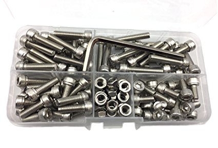 HVAZI 110PCS Metric M5 304 Stainless Steel Hex Socket Head Cap Screws Nuts Assortment Kit