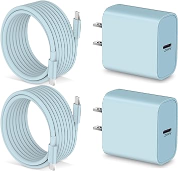 USB C Charger 10FT for iPhone 15/15 Pro Max/15 Plus, iPad Pro 12.9/11 Inch, Air 5th/4th,Mini 6th, iPad 10th, 2Pack 20W PD USB C Fast Charging Block Wall Plug and 10FT Long USB C Cable