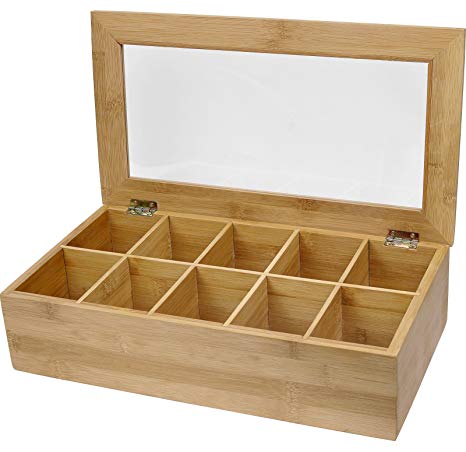 Estilo Bamboo Tea Storage Box, 10 Equally Divided Compartments