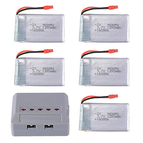 XCSOURCE 5pcs 3.7V 1200mAh LiPo Battery 5-in-1 Charger for Syma X5HC X5HW Quadcopter Drone RC474