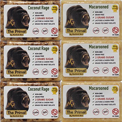 THE PRIMAL (Paleo) Protein Bars by MariGold Bars (6 Coconut Rage, 6 Macarooned)