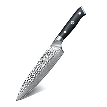 SHAN ZU Chef’s Knife Damascus Steel with Hammer Pattern Super Steel 67 Layer Knife 8 inches with G10 Handle