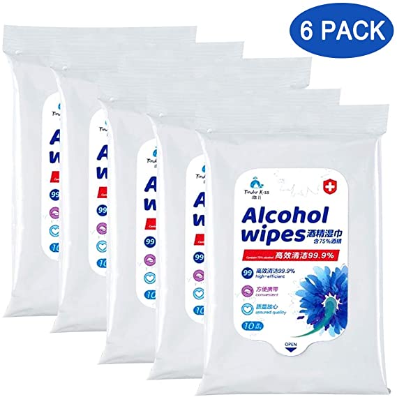 75% Alcohol Wipes, Large Wet Wipes, Detergent Wipes Travel for Multifunctional Cleansing (6 Packs, 60 Pcs)